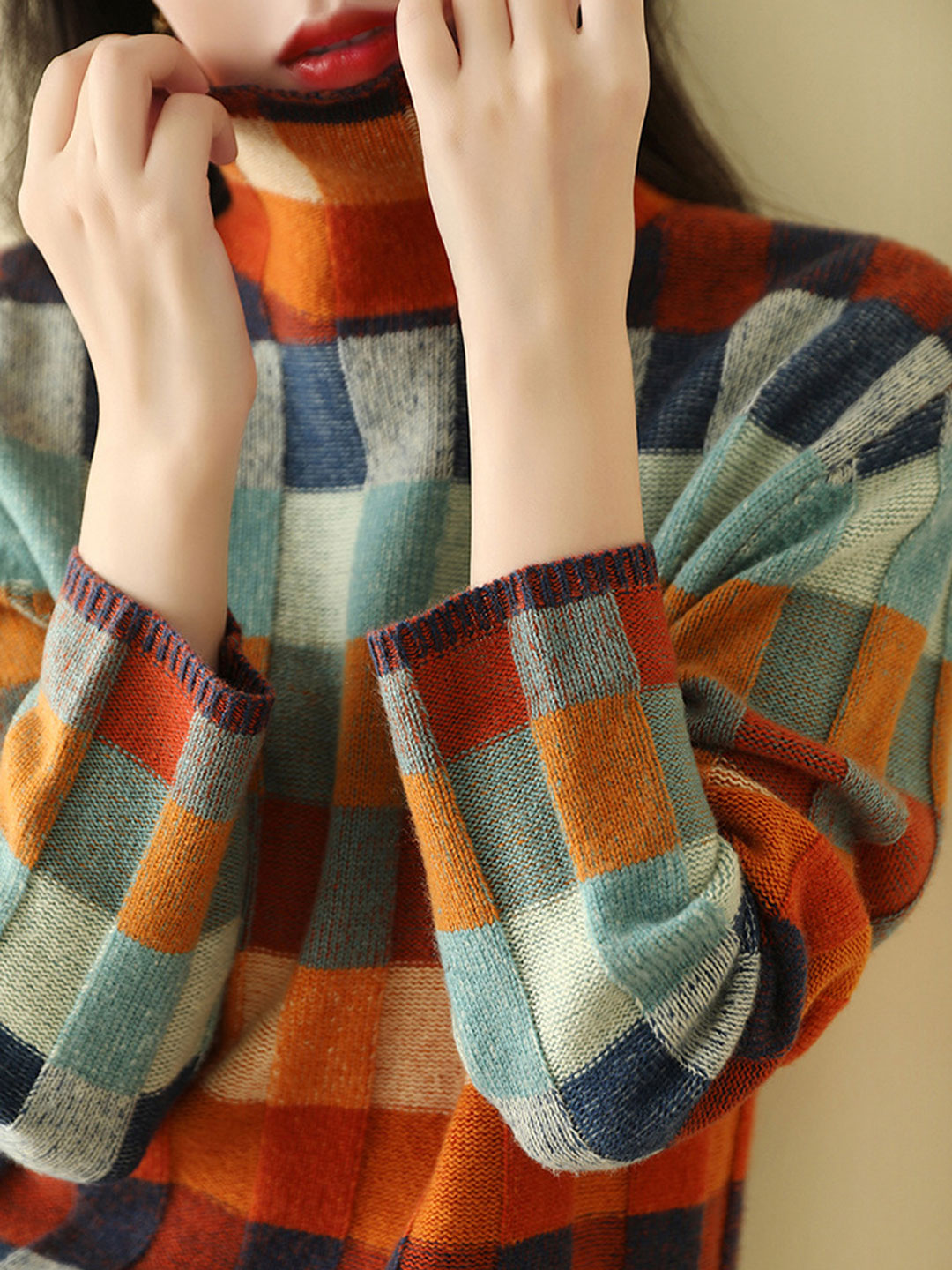 Amara | Loose Turtleneck Plaid Knitted Jumper