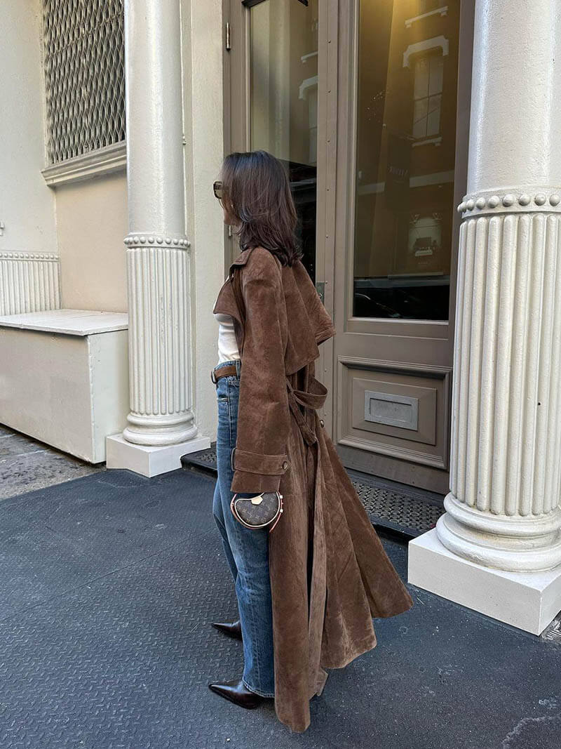 Amara | Suede Leather Trench Coat