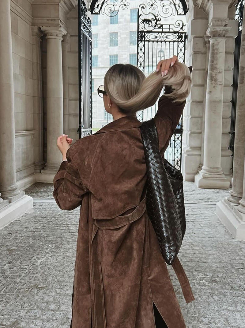 Amara | Suede Leather Trench Coat